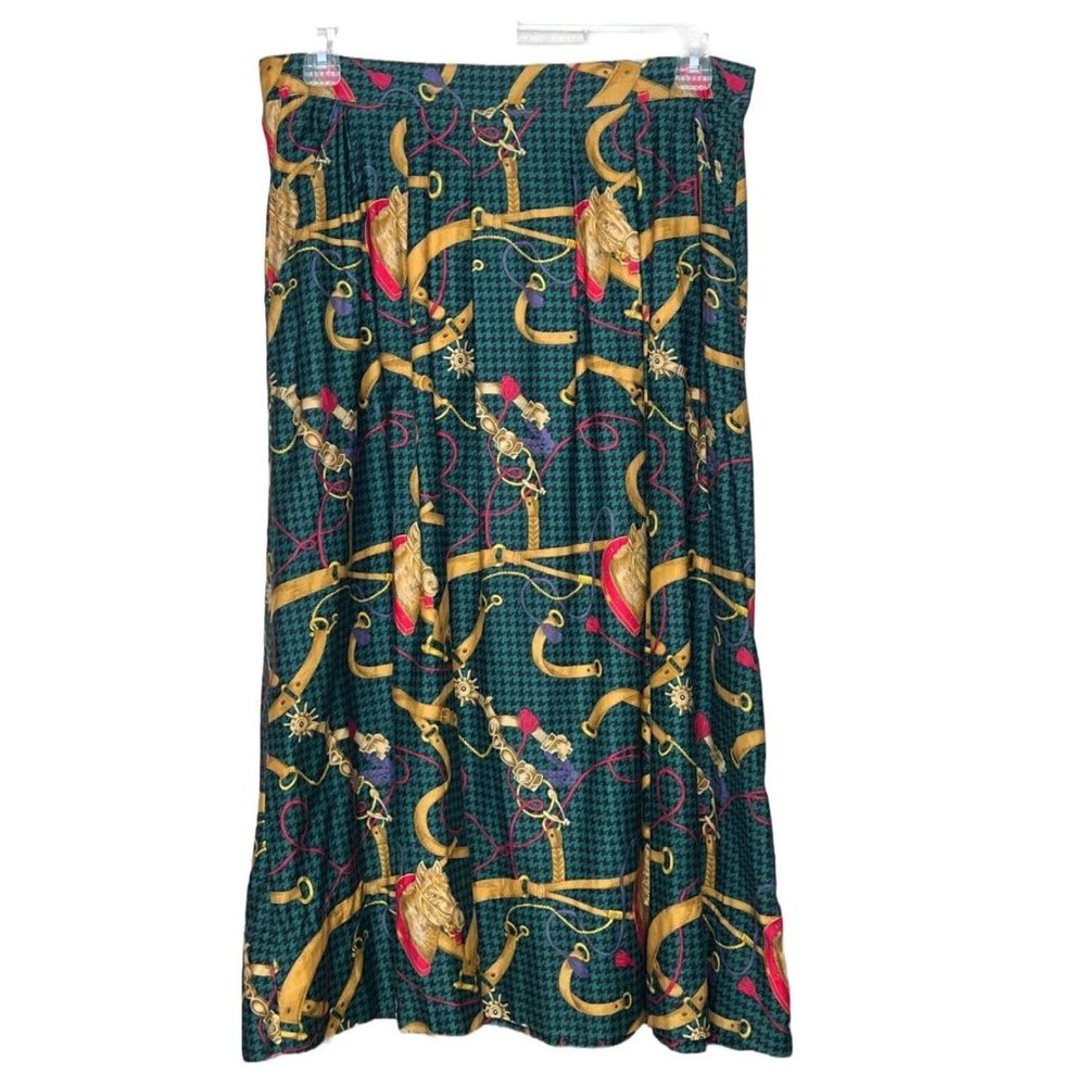 Vtg Alexander Campbell Womens Maxi Skirt Size 14 Green Equestrian Horse Tack A1